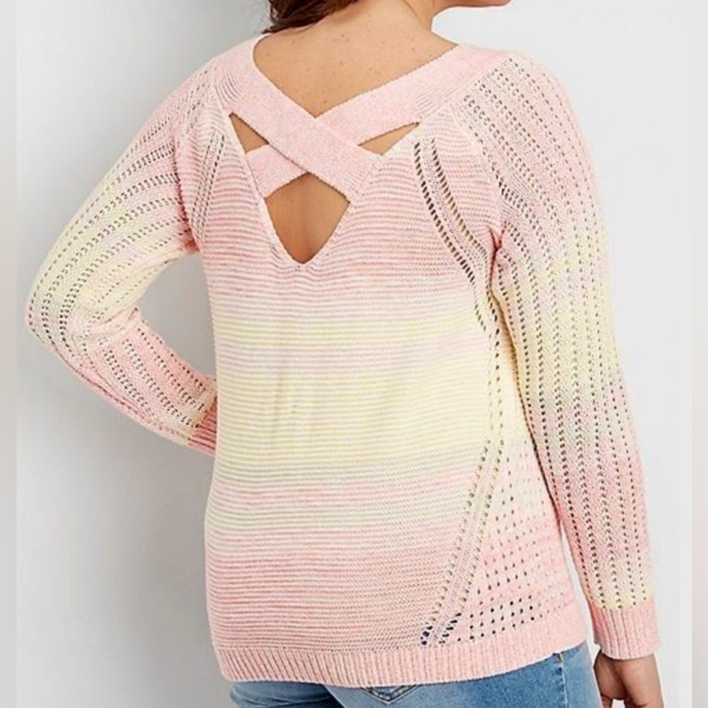 Maurices Womens Pastel Pink Criss Cross Straps Pullover Sweater Size Medium